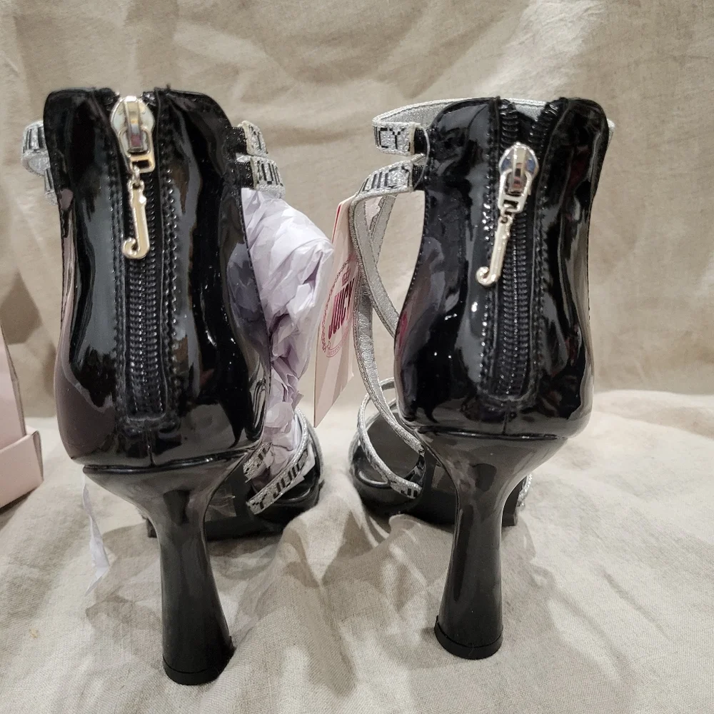 Juicy Couture Gabrielle sliver and black strappy heels NIB Sz 6.5 - Picture 4 of 7